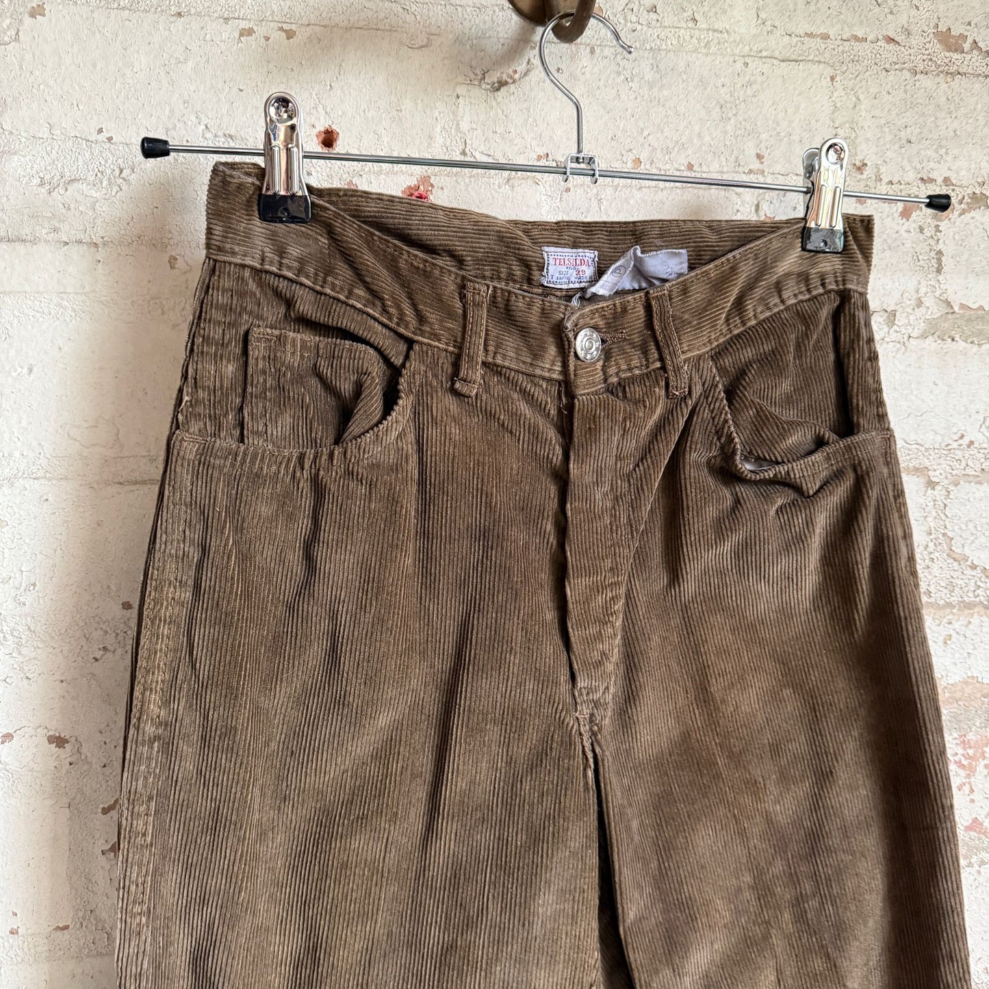 1970s Beige Cord Brown Trousers