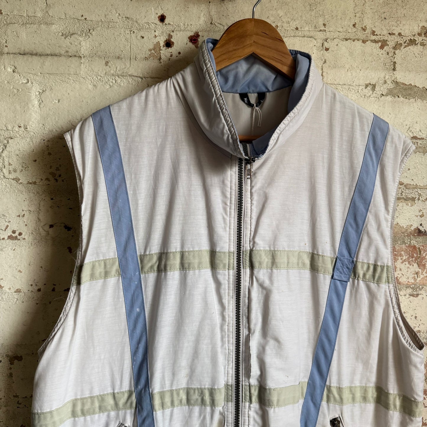 1980s White British Stripe Patterned Gillet Jacket