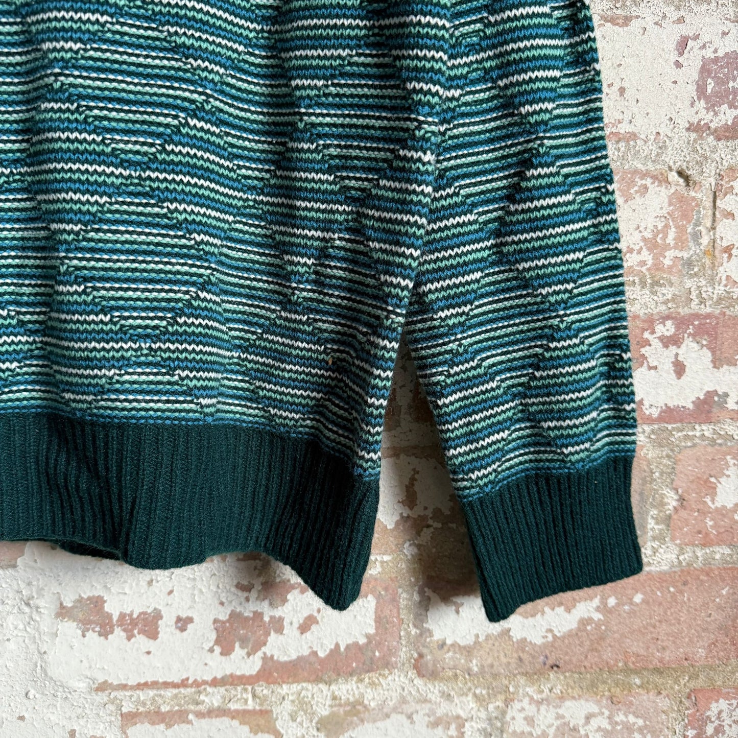 1970s Green St Michaels Knitted Striped Jumper