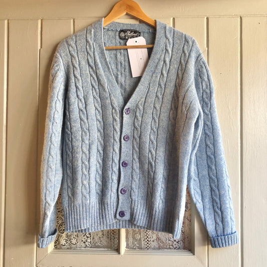 1970s Baby Blue Shetland Wool Cable Jumper