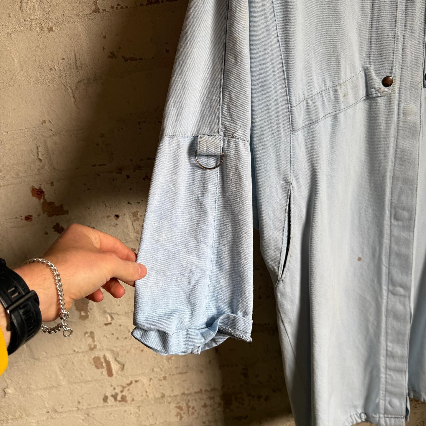 1980s Blue Denim 'Clock House' Unusual Design Hooded Jacket