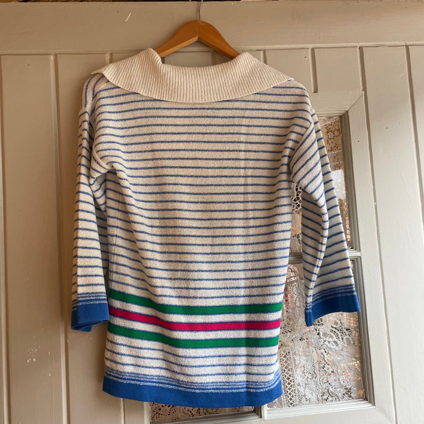 1970s White Stripe Towelling Open Collar St Michaels Shirt