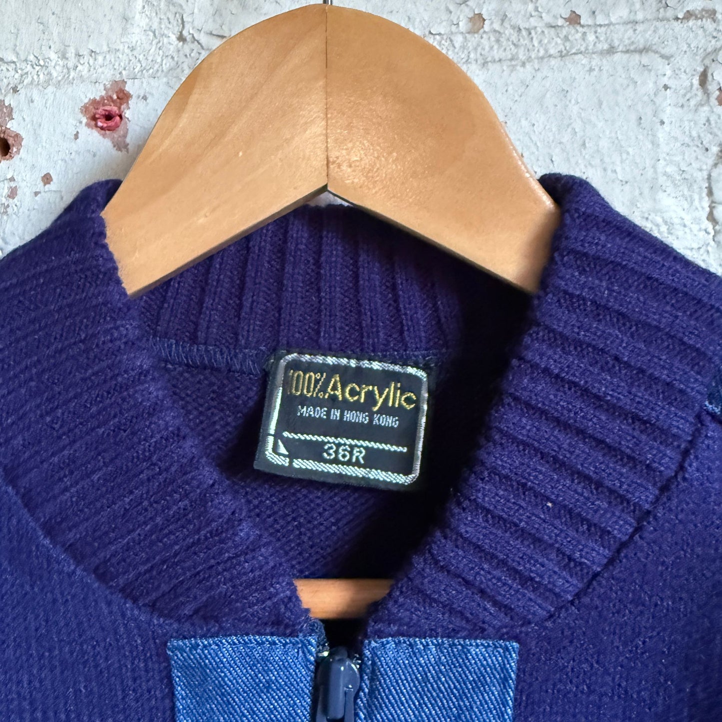 1970s Navy Knitted Denim Track Top Jumper