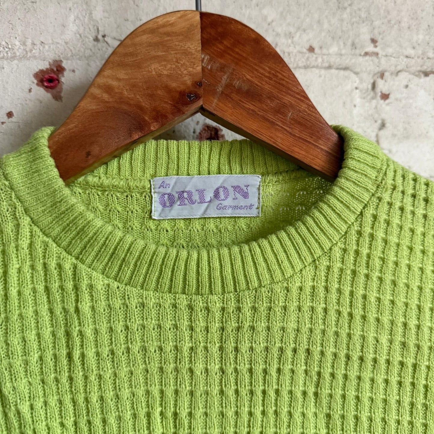 1960s Lime Green Knitted Patterned T-Shirt