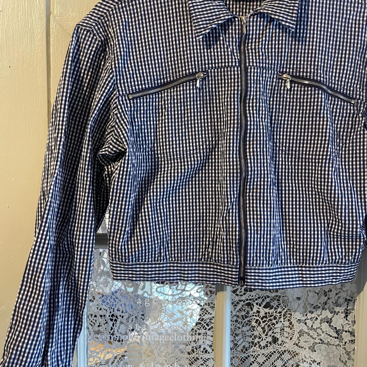 1970s French Sear Sucker Check Cropped Jacket