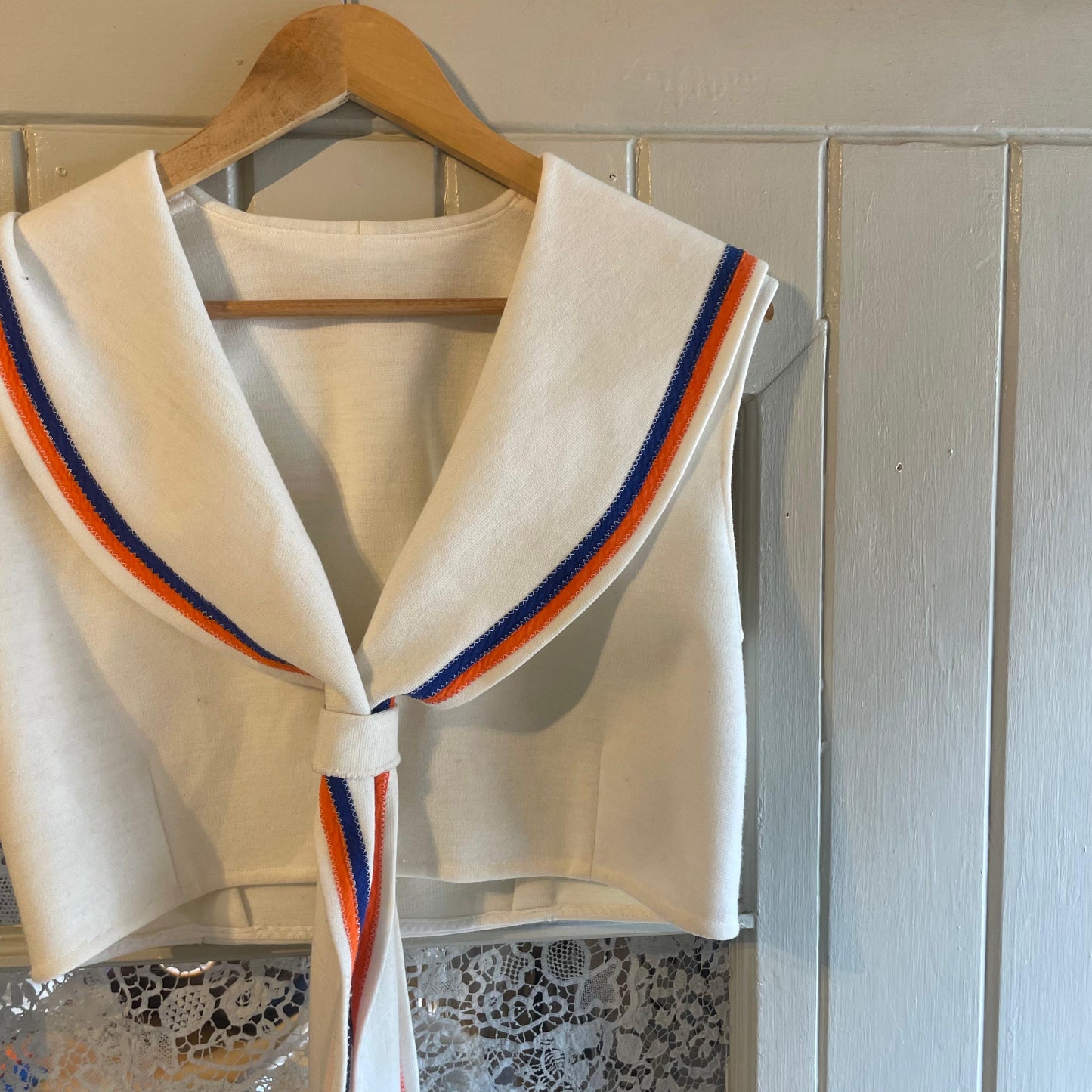 1970s Cream Knitted Cheerleaders Pullover Blouse