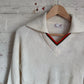 1950s Cream V-Neck British Wool Knitted Jumper