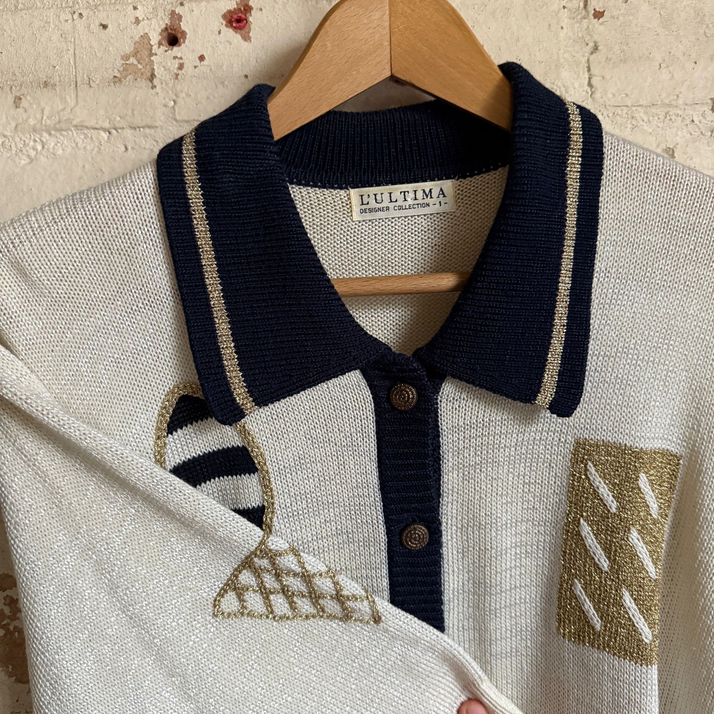 1970s White Knitted Button Collared Cardigan Jumper