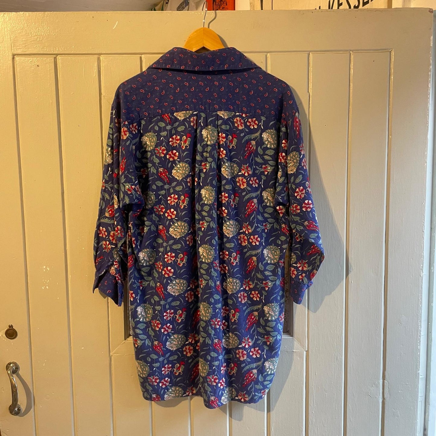 1980s Laura Ashley Blue Floral Print Shirt Dress