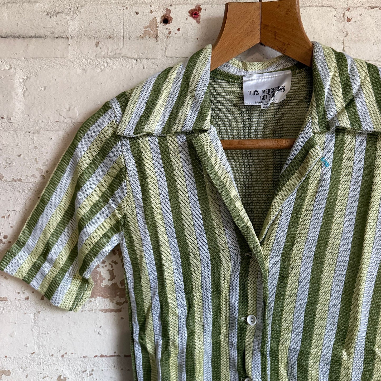 1970s Short-Sleeved Green Striped Shirt