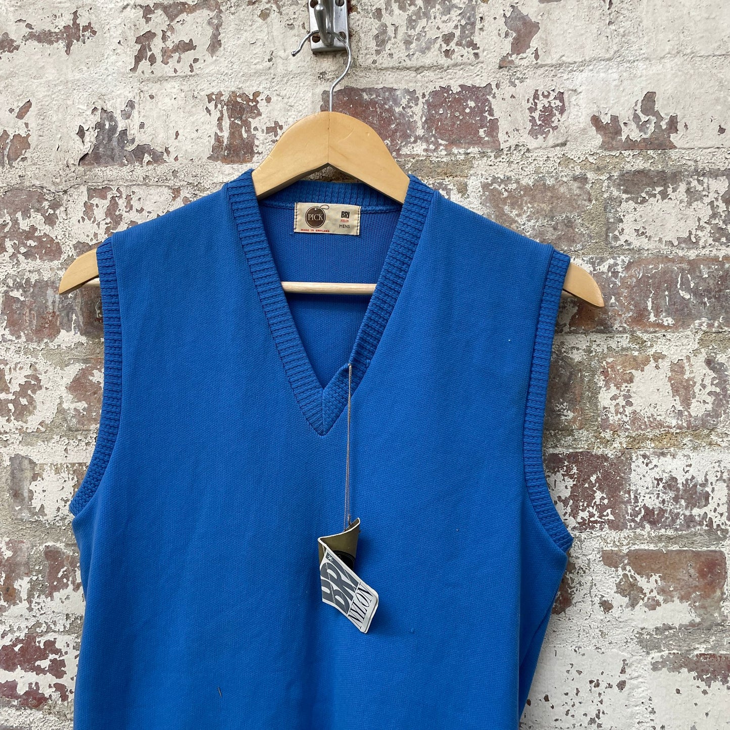 Vintage 1970s 1980s Blue Knitted Tank Top Sweater Vest Jumper