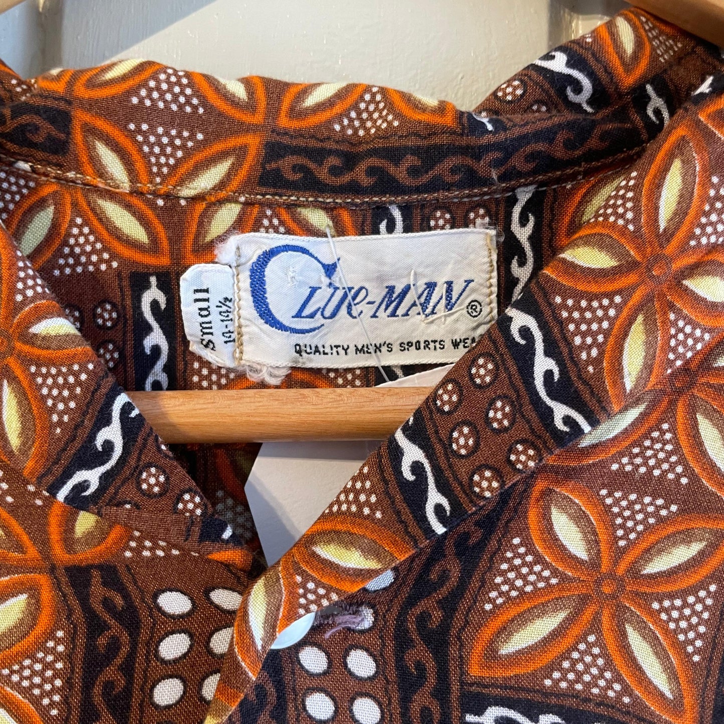 1960s Brown Patterned Rayon Button Shirt