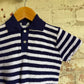 1970s Navy and White Stripe Towelling Polo Shirt Top