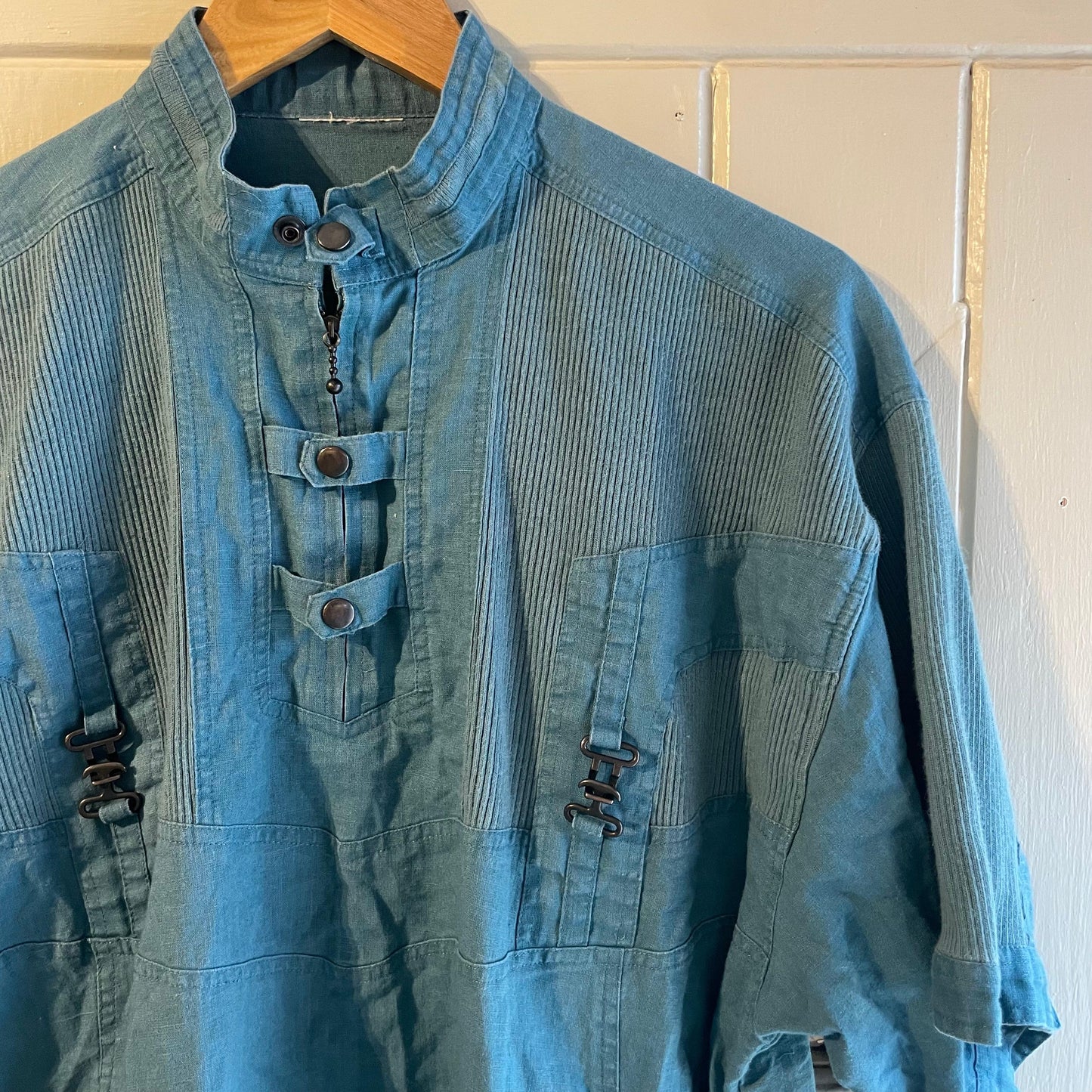 1970s Turquoise Tactical Zip Polo Shirt