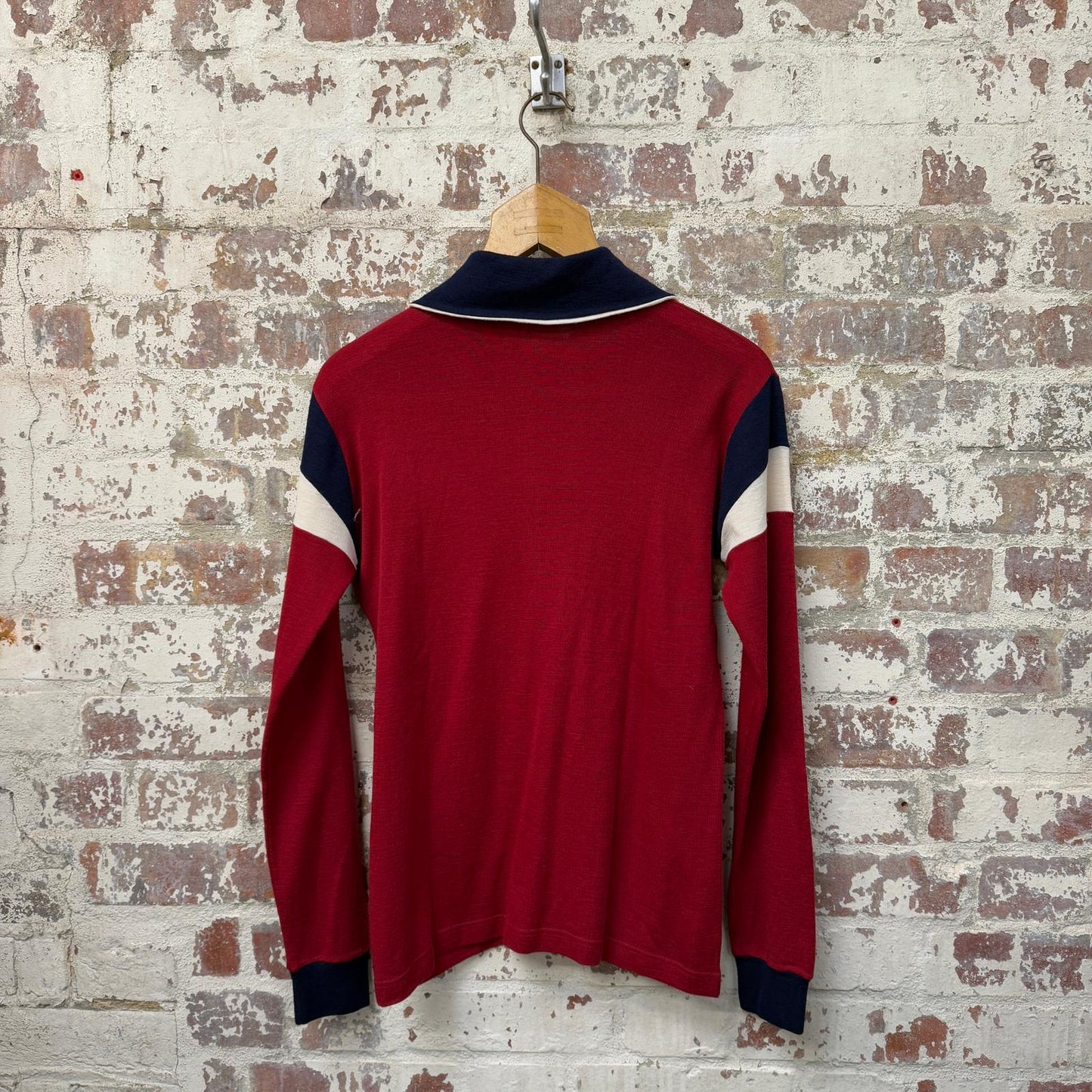 1970s Red Cycling Thermal Zip Shirt Top