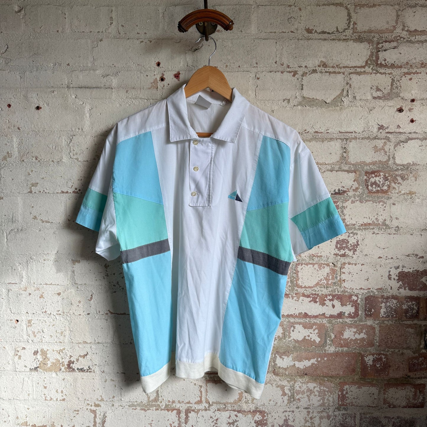 1980s Blue Button Patterned Shirt