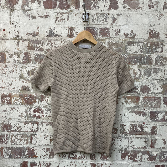 Vintage 1970s 1980s Beige Knitted Short Sleeved Jumper Shirt