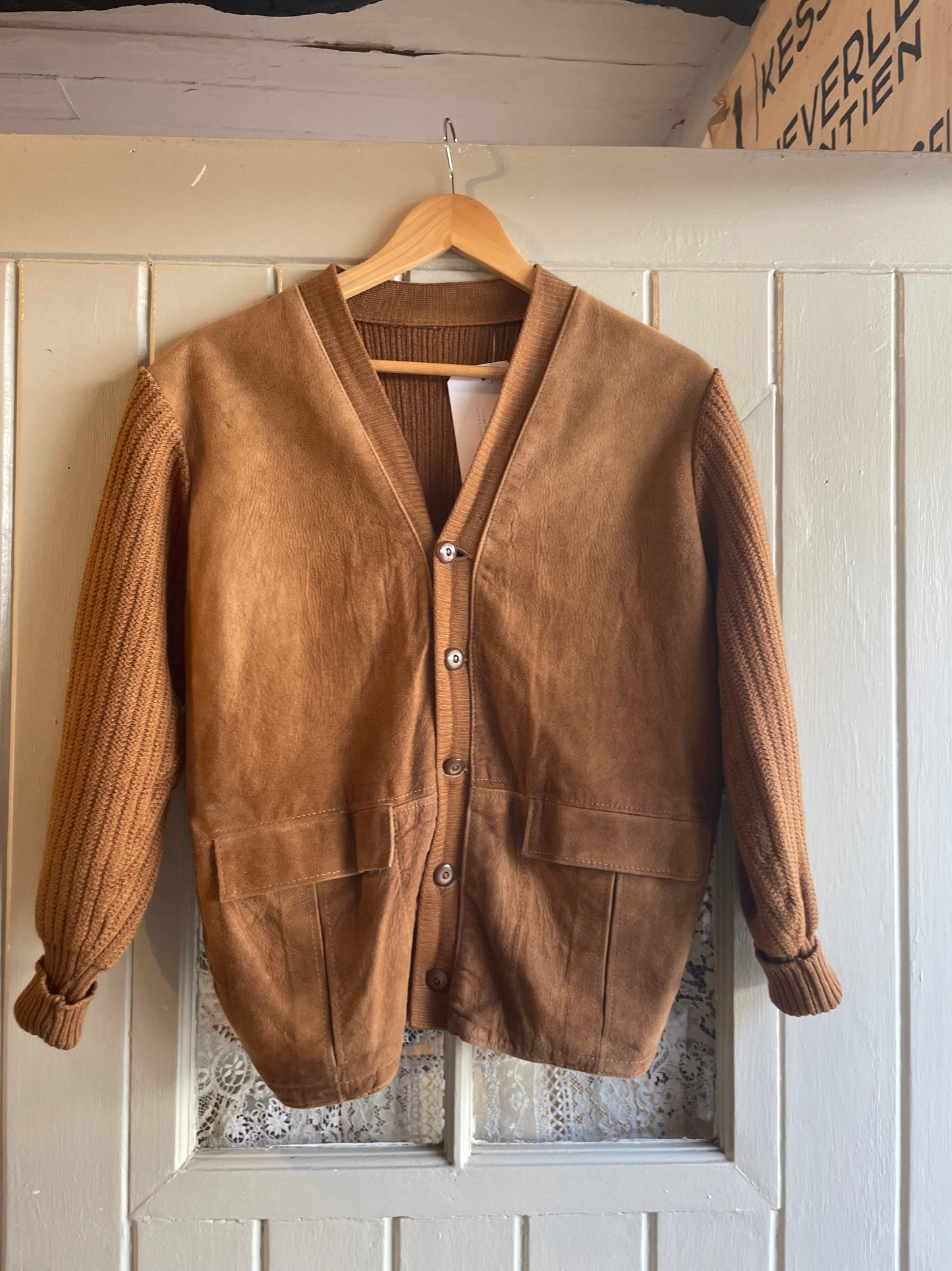 1960s Suede Knitted Cardigan Jumper
