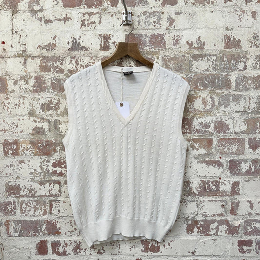 1970s White Italian Knitted Tank Top Jumper