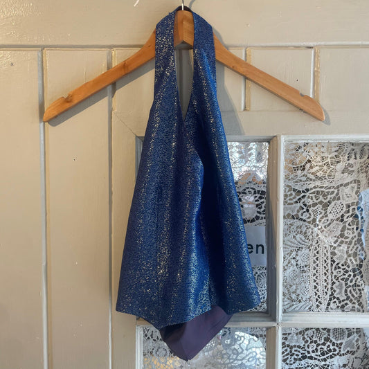 1970s Blue Sparkly Halter Neck Top