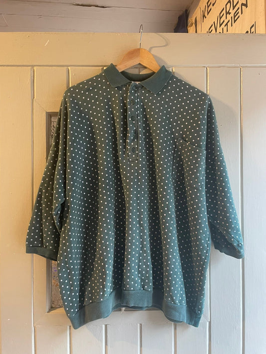 1980s Green Polka Dot Button Sweatshirt Jumper