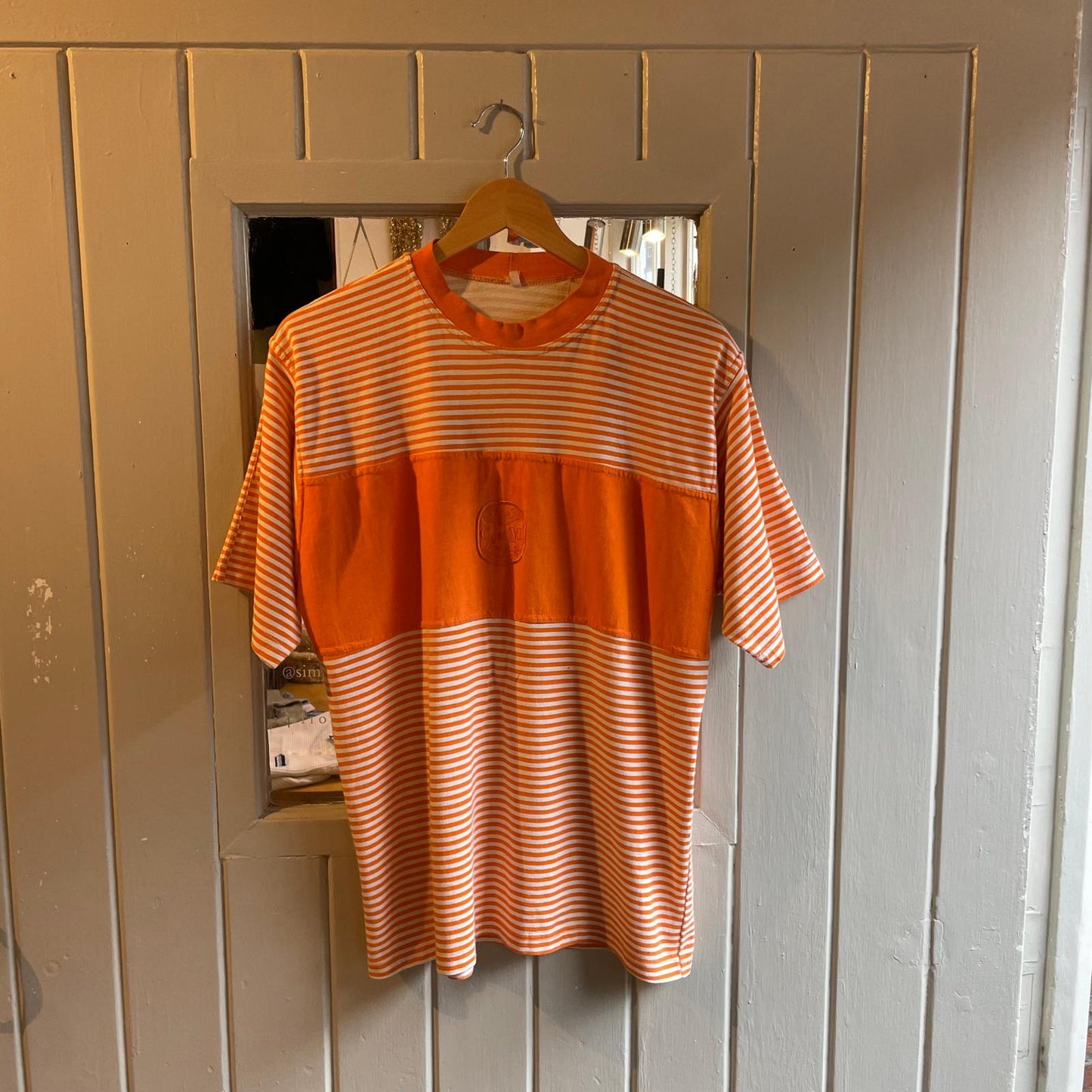1990s Orange and White Striped T-Shirt
