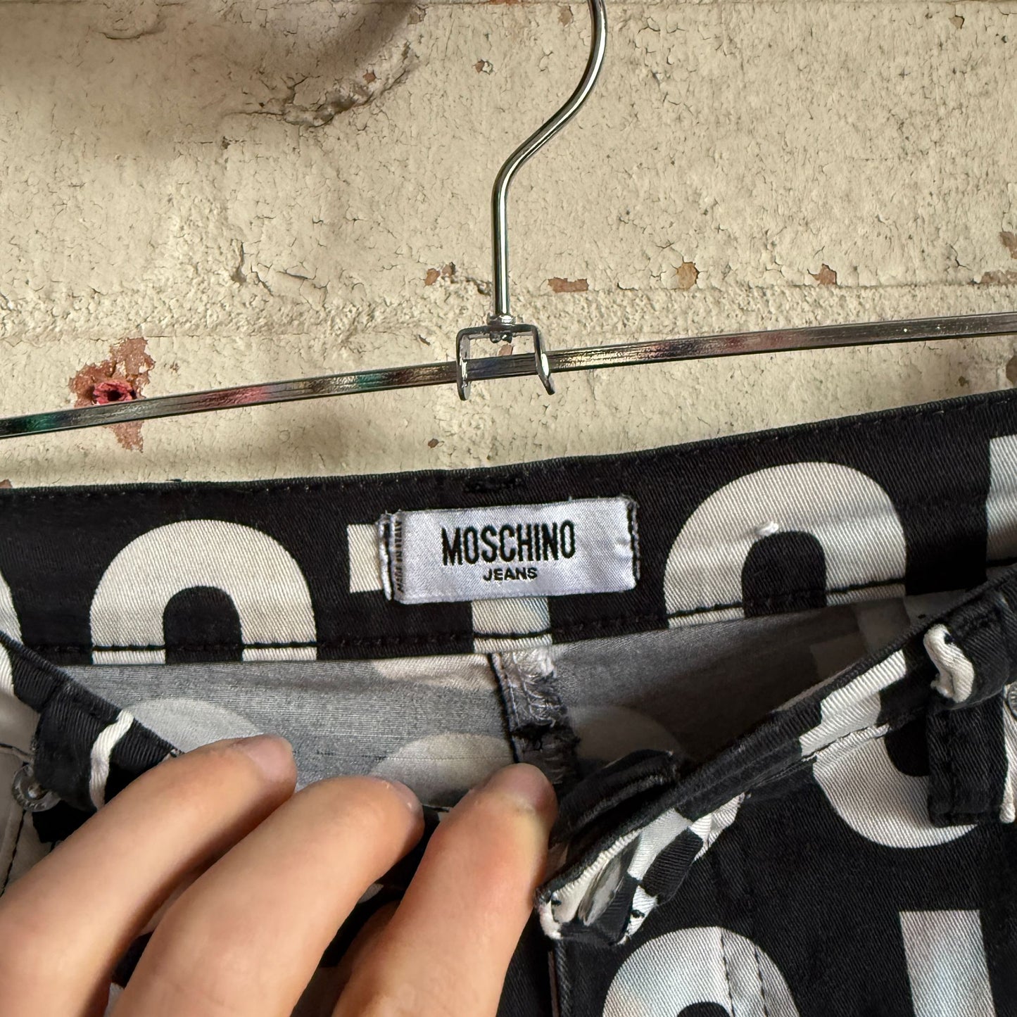 1990s Moschino Print 'Logo' Trousers