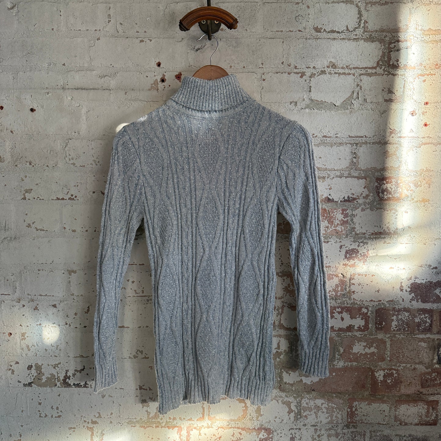 1960s Grey Cable Knitted Roll Neck Jumper