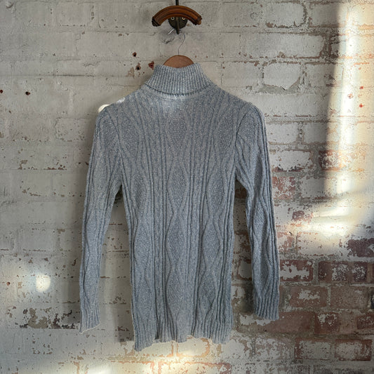 1960s Grey Cable Knitted Roll Neck Jumper