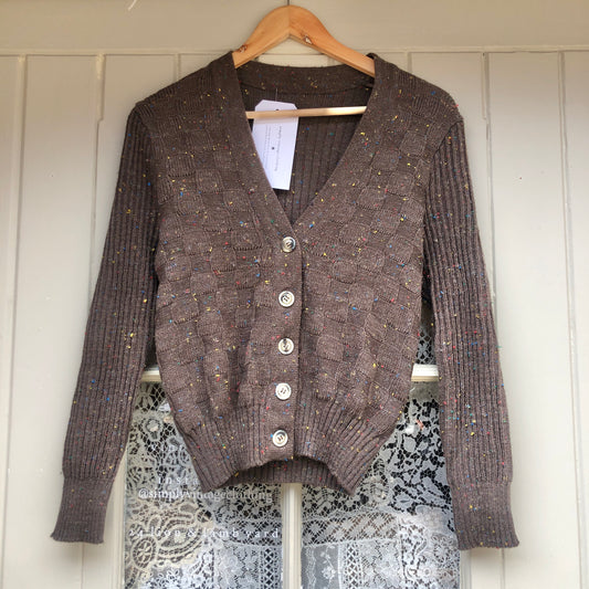1970s Brown Knitted Speck Cardigan Jumper