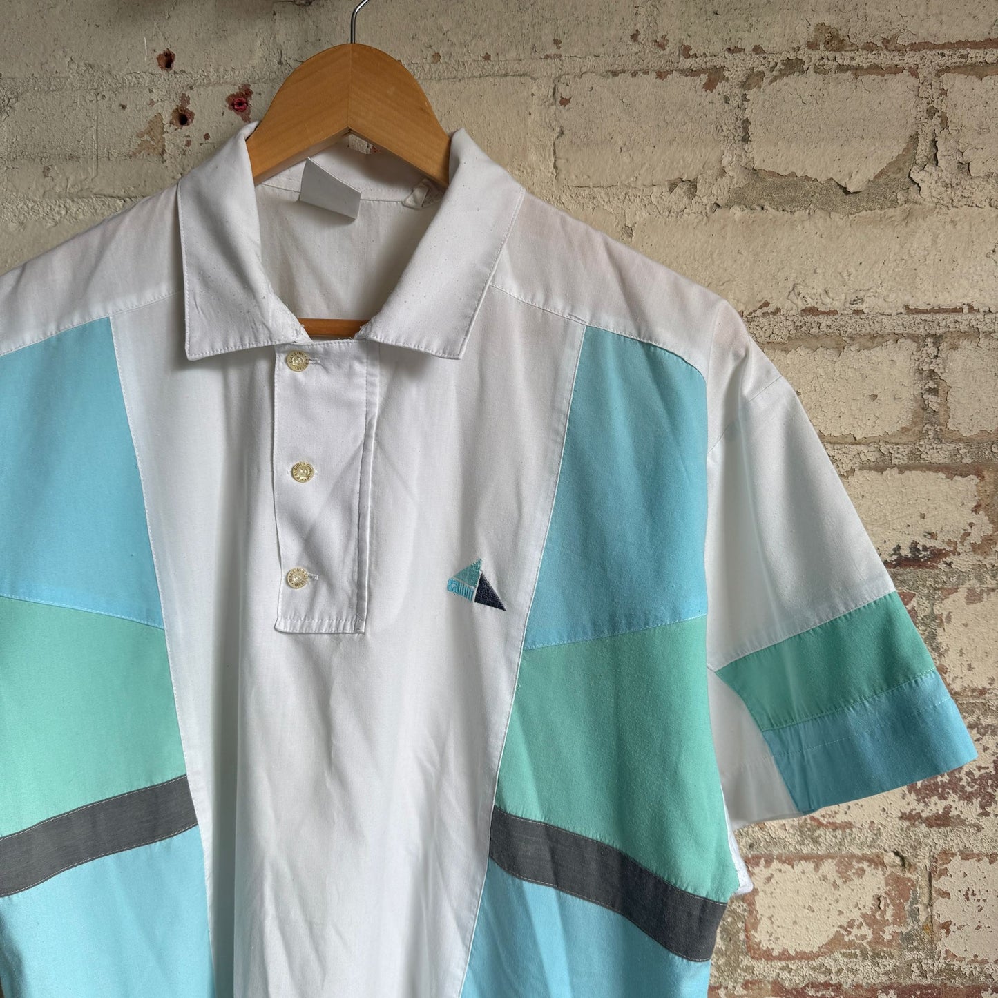 1980s Blue Button Patterned Shirt