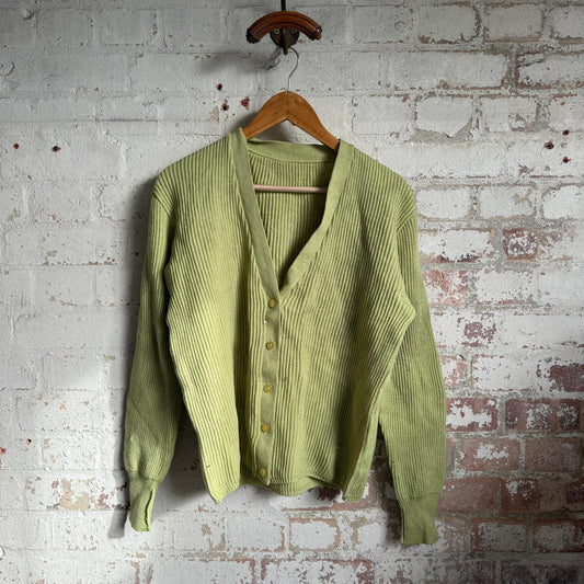 1950s Lime Green Wool Knitted Cardigan Jumper