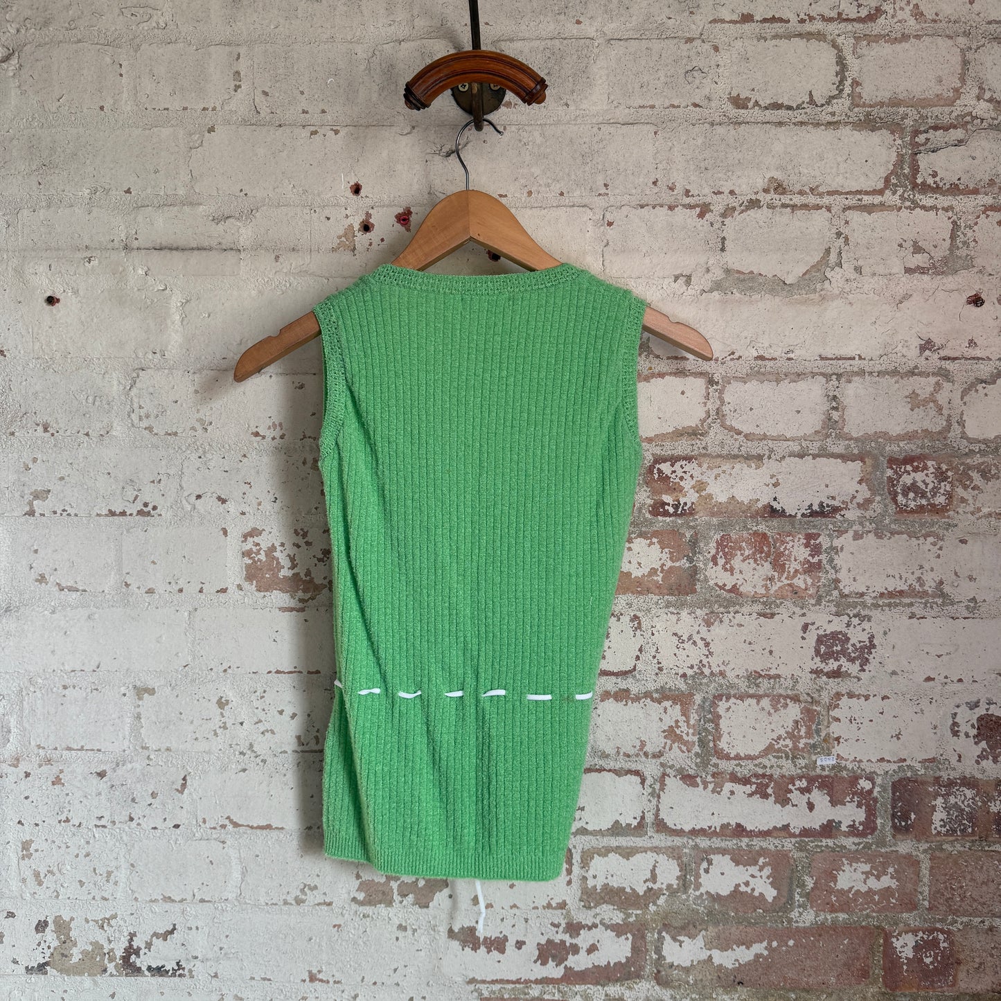 1970s Green Knitted Tie Waist Tank Top Jumper