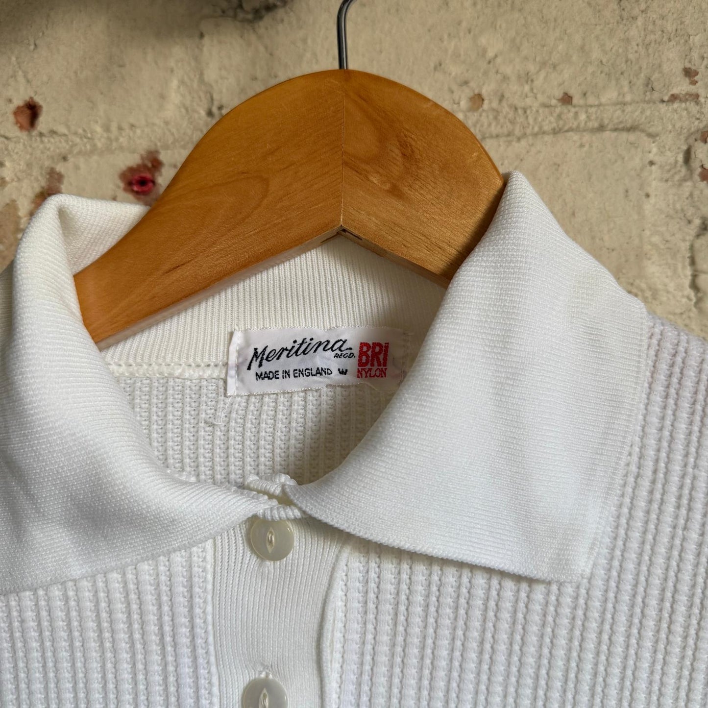 1960s White Button Patterned Collared Shirt