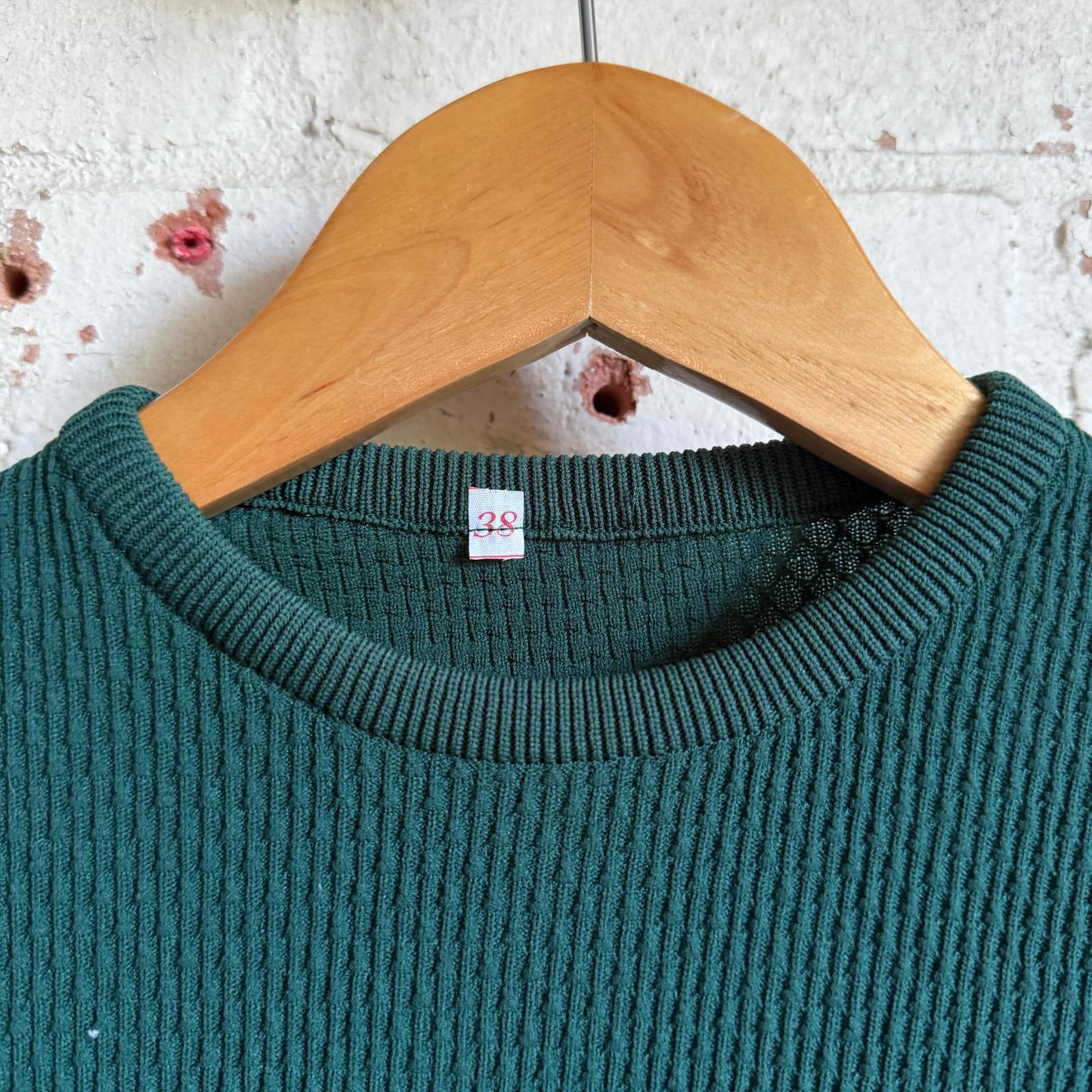 1970s Green Knitted Patterned T-Shirt Top