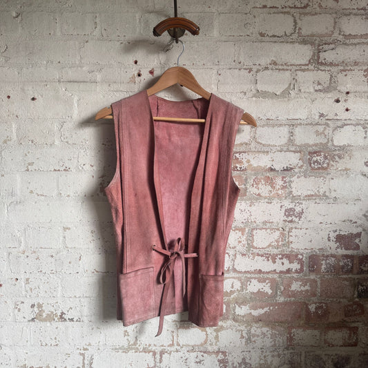 1970s Suede Leather Pink Belted Jacket