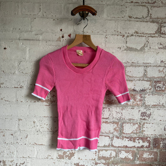 1970s Pink Knitted T-Shirt Top