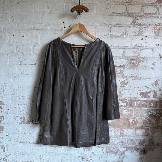 1970s Brown Leather Unusual Tunic Jacket