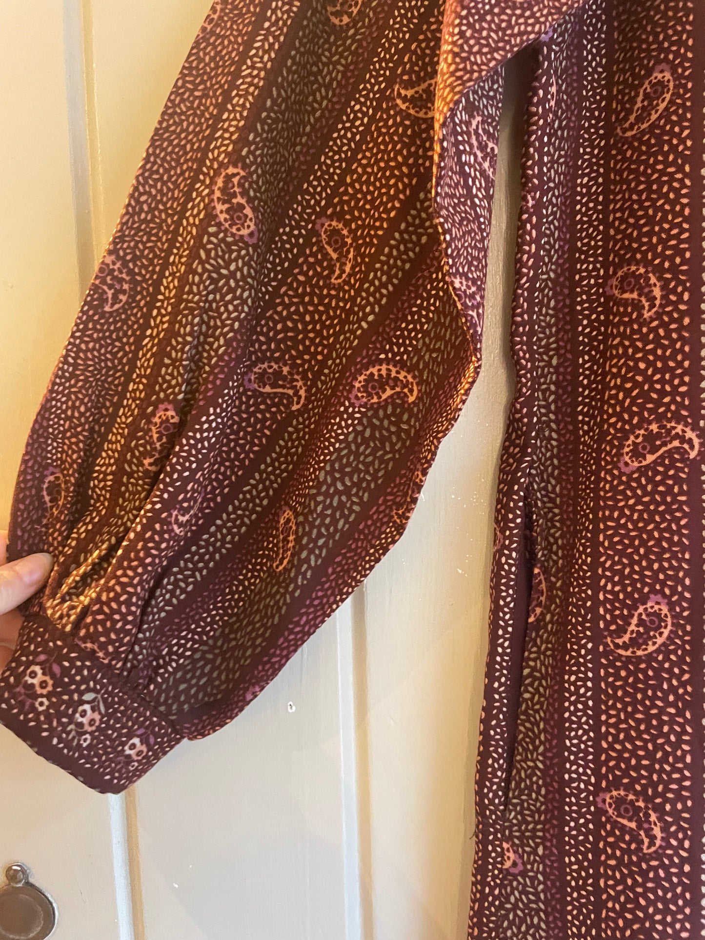 1970s Brown Indian Cotton Style Print Dress
