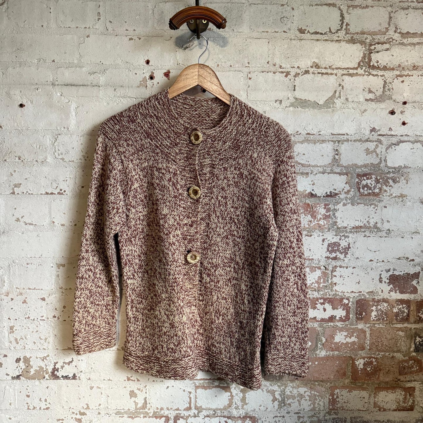 1950s Unusual Brown Knitted Button Pullover Jumper