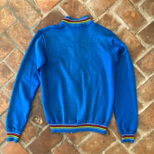 1970s Blue  Knit Cycling Jumper - Medium