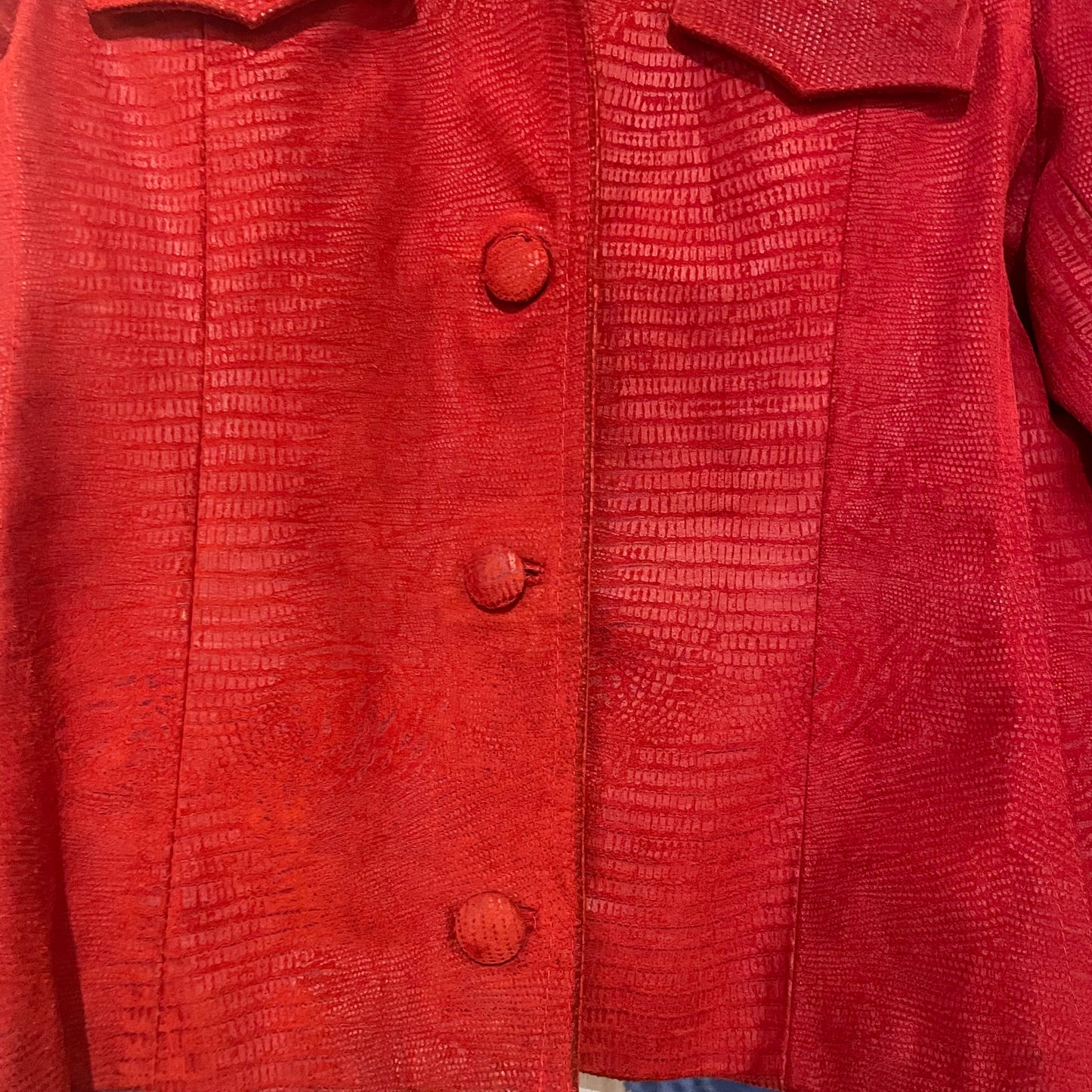 1990s Y2K Red Snake Skin Style Italian Leather Suede Jacket