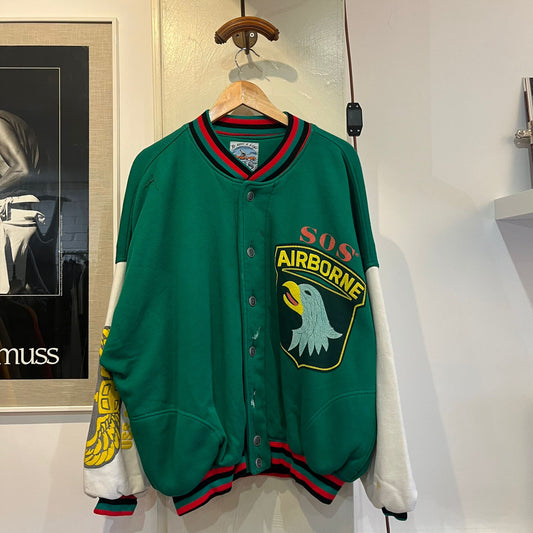 1970s 1980s Green Graphic Sweatshirt Bomber Jacket