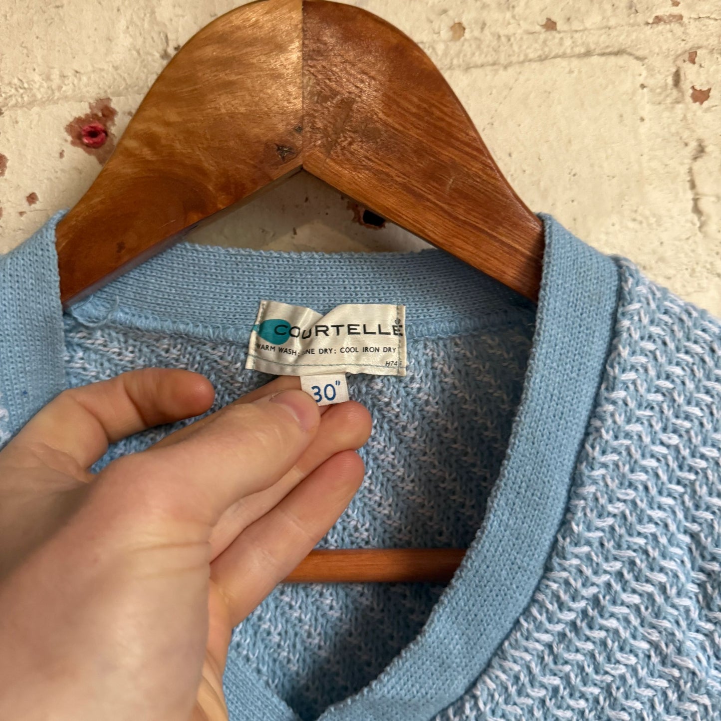 1970s Light Blue Knitted V-Neck Jumper