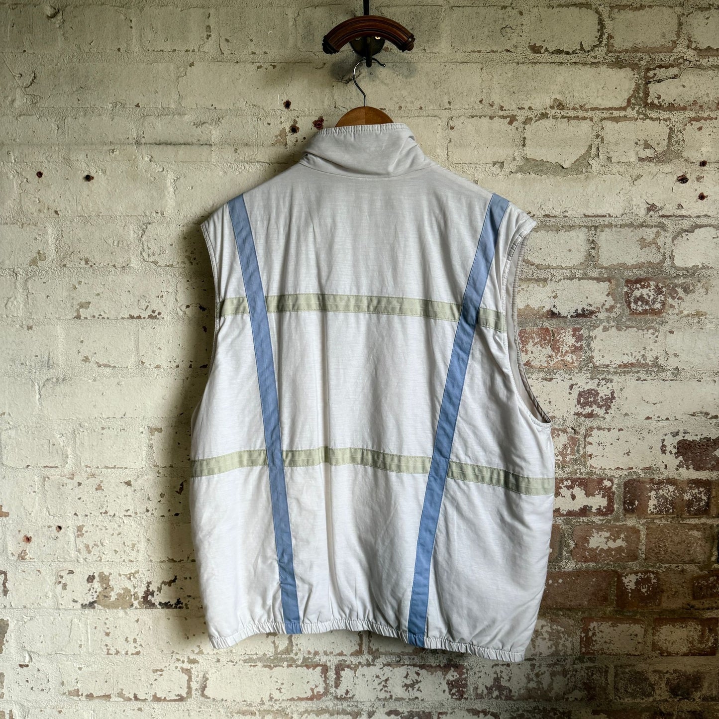 1980s White British Stripe Patterned Gillet Jacket