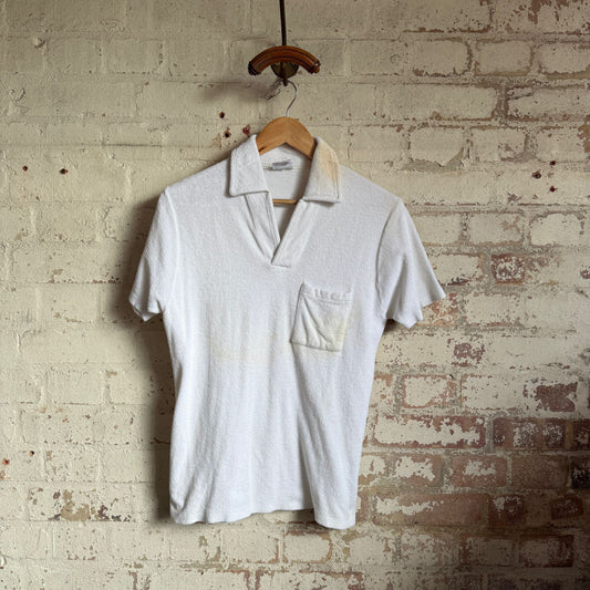 1970s White St Michaels Towelling Polo Shirt