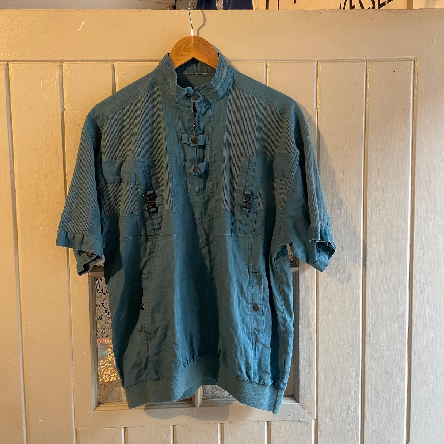 1970s Turquoise Tactical Zip Polo Shirt
