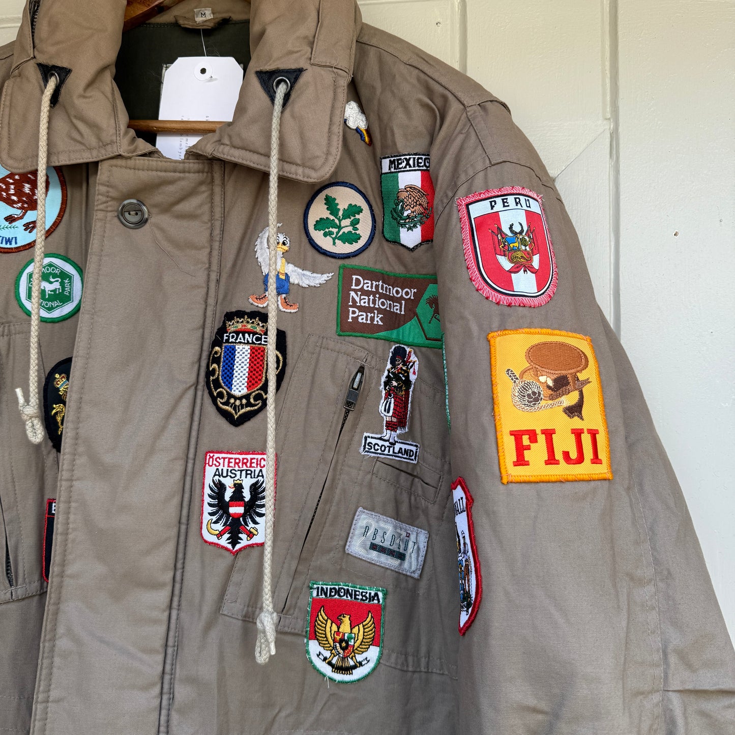 1980s Padded Beige Badged Walking Jacket