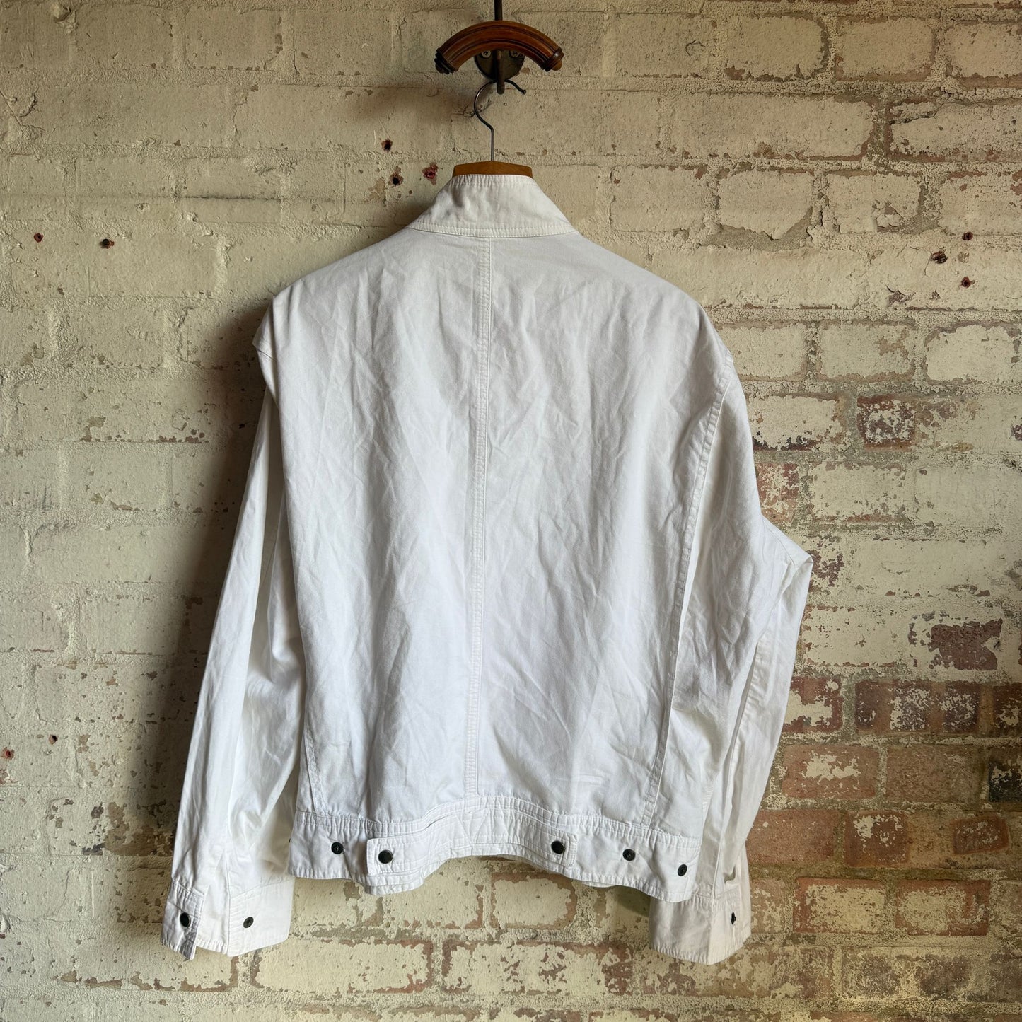 1980s White Zip Cotton Carrera Design Jacket