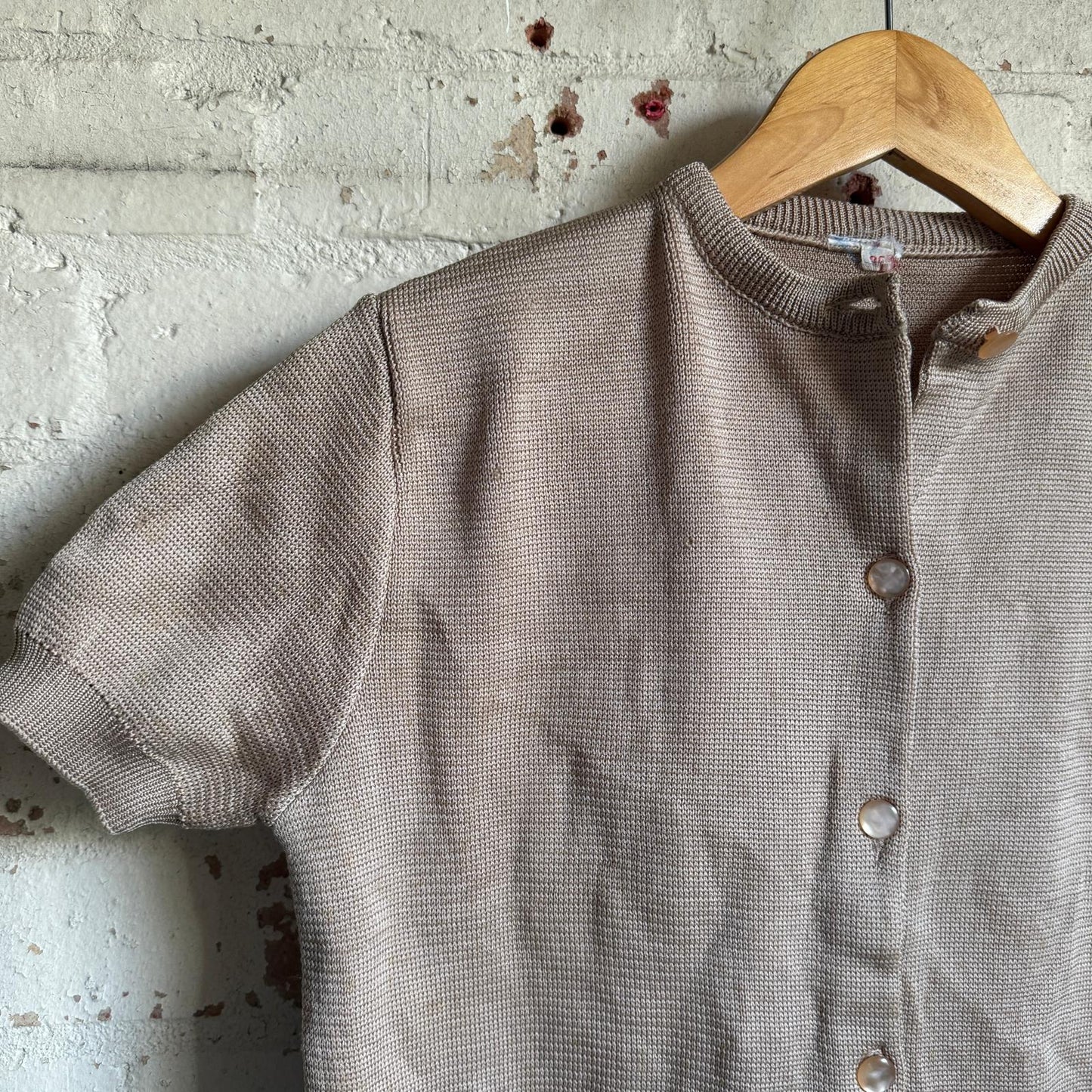 1960s Beige Rayon Button Blouse Cardigan Top